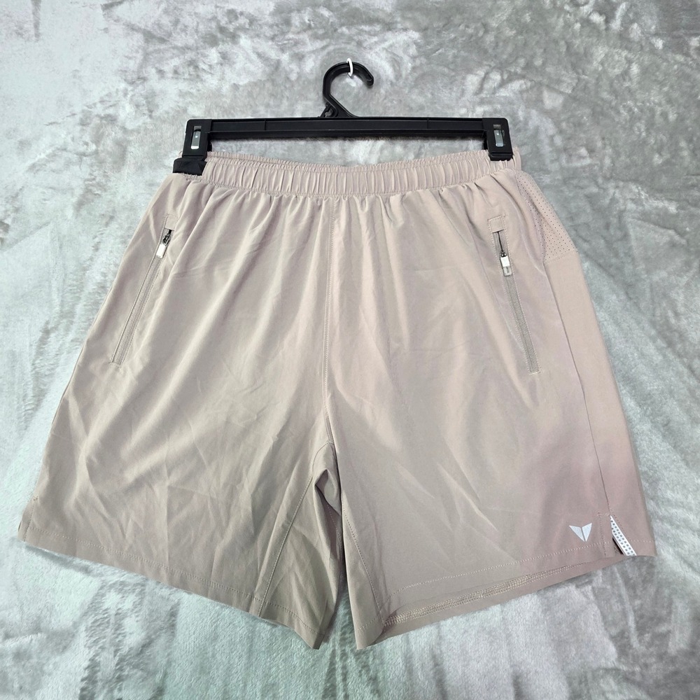 Korsa Mens Running Shorts Tan 7 Inch Inseam Lined Zipper Pockets Size M